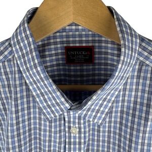UNTUCKit Mens XL Blue Check Relaxed Fit Wrinkle Free Shirt Long Sleeve